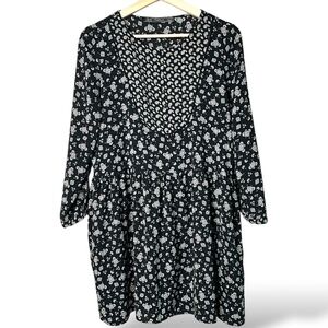 ZARA TRAFALUC Easy Care Poly Mini Dress / Tunic Black w/ Cream Floral Print Sz M